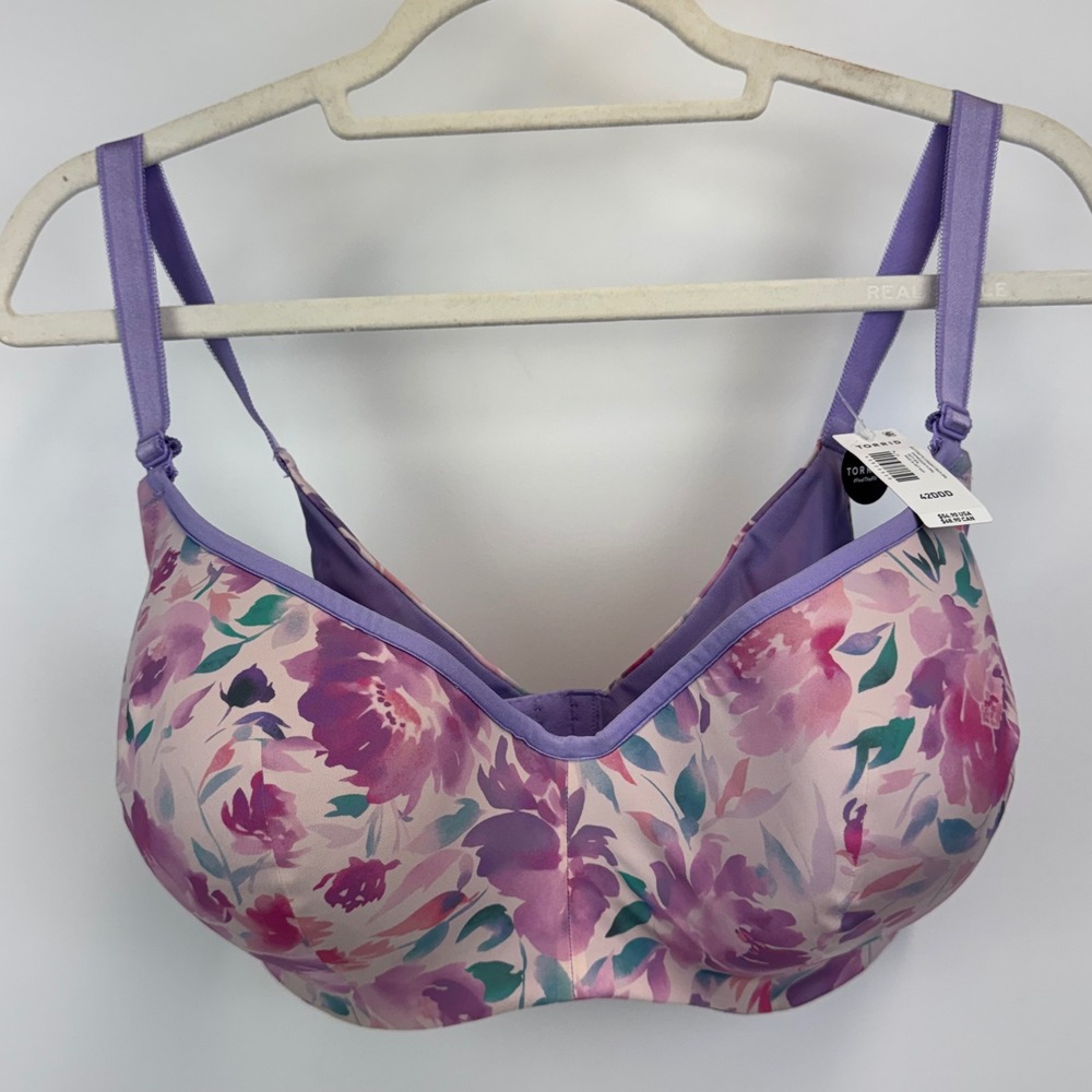 Torrid Balconette Straight Back Bra 42DDD Impression Floral Purple Pink NWT